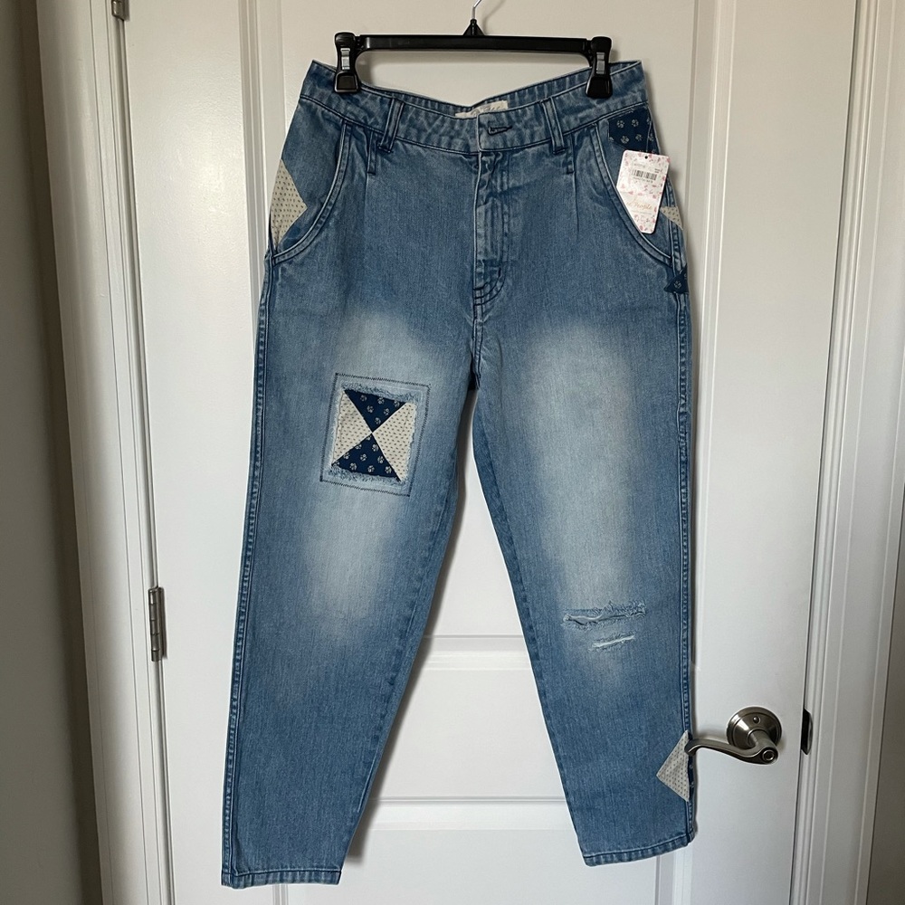 NWT  Free People Boho Patchwork Jeans High Waisted